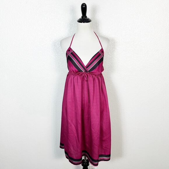 Y2K Old Navy Halter Babydoll Satin Slip Dress Open Back Pink Polka Dot Small - Picture 1 of 12